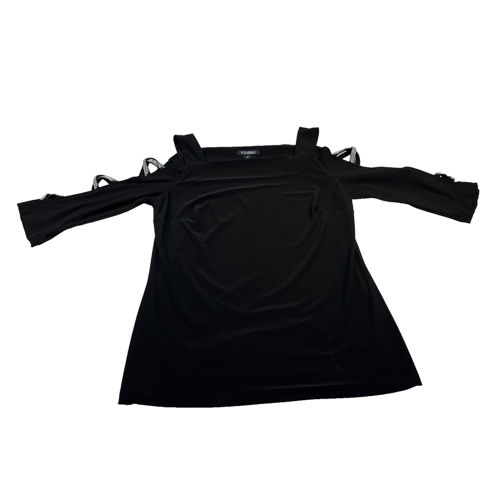roz&ALI Women's Black 3/4 sleeves with X Sequins Size S ( 0227)